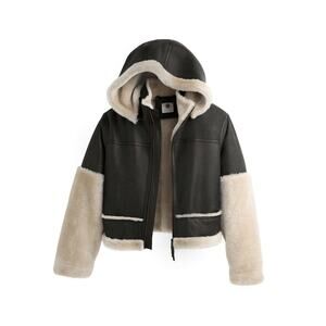Peruvian Connection Cropped Kodiak Jacket Sz Large Leather‎ Lamb Shearling